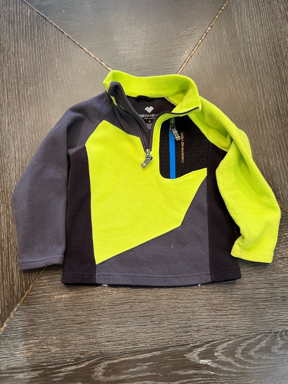Obermeyer kids Neon Green and Black/Gray Zip Fleece Pullover